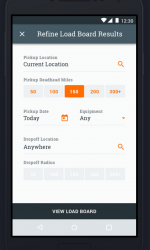 Load Board Search screen allows dispatchers and drivers to find loads to fill in their driver's schedules. Load Board Search