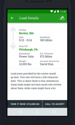 Within the load board, drivers and dispatchers have the option to select a flat rate or call the office to negotiate. Load Board Detail